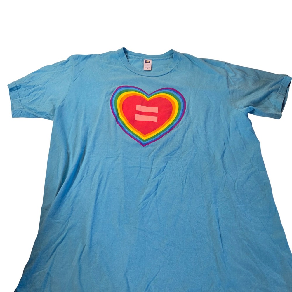 Human Rights Campaign T-Shirt Mens XL Blue Good Rainbow Heart Equality HRC Tee